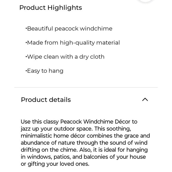 Trueliving Outdoors Vibrant Colorful Multicolor Peacock Bird Windchime Hearts - Picture 11 of 11